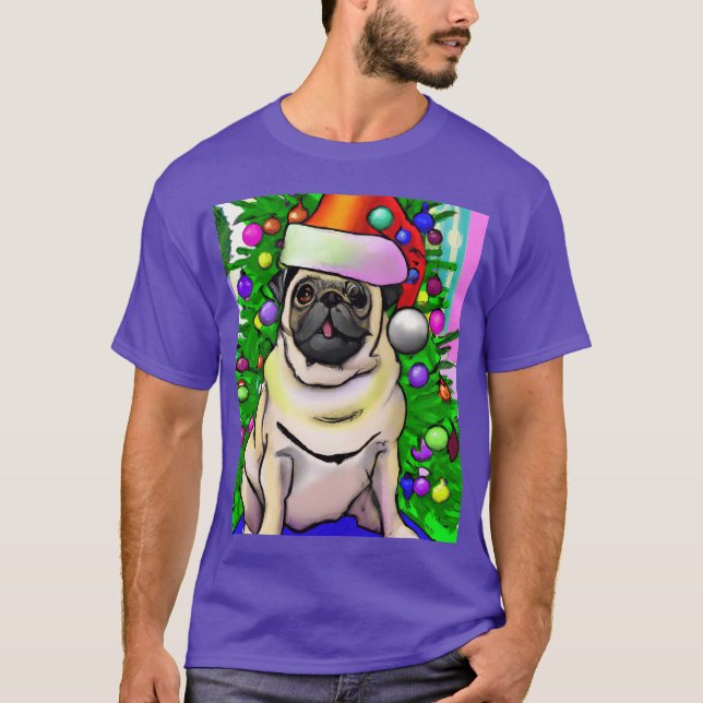 Mops hässlicher Weihnachtsfest Mops mit einem Weih T-Shirt (Vorderseite)