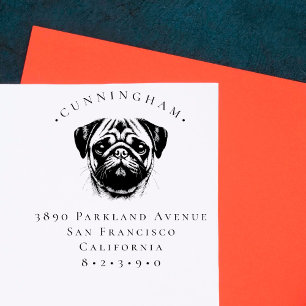 Mops Haustier Hund Familienname und Rücksendeadres Gummistempel