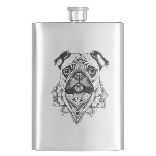 Mops Haustiere Tiere Art Illustration Kunst, Dicht Flachmann