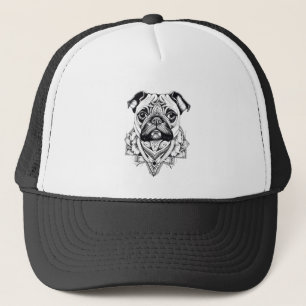 Mops Haustiere Tiere Art Illustration Kunst, Dicht Truckerkappe