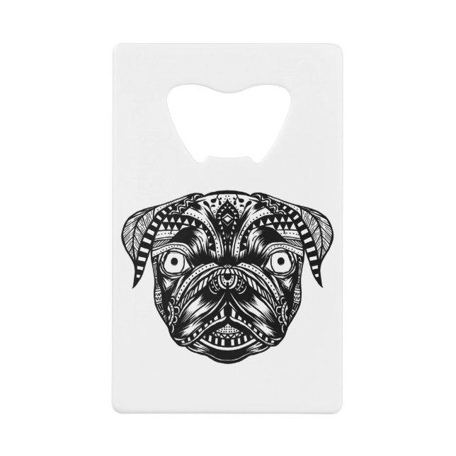 Mops Head - Mandala Design Geldbeutel Flaschenöffner (Vorderseite)