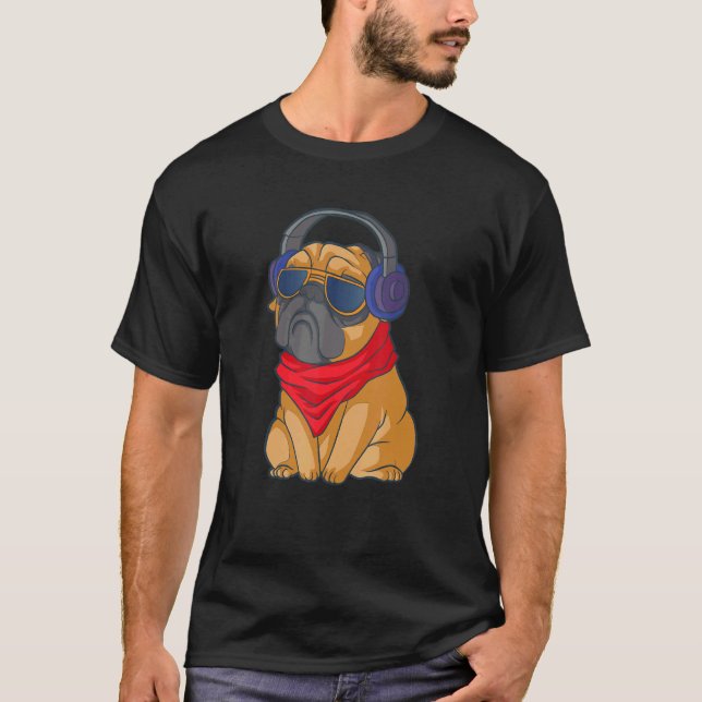 Mops-Headset-Hund T-Shirt (Vorderseite)