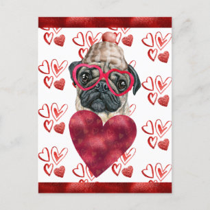 Mops Hearts Dog Lover Valentine Geschenk Feiertagspostkarte