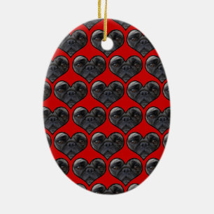 Mops Hearts Keramik Ornament