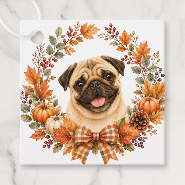 Mops-Herbstkranz Geschenkanhänger (Vorderseite)