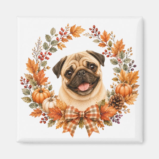 Mops-Herbstkranz Magnet (Vorne)