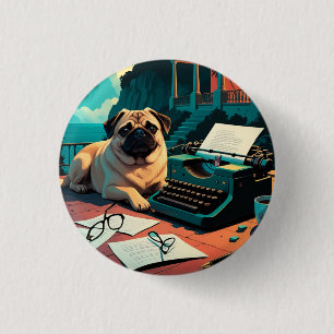 Mops-Herrchen im Vintage-Look  Button
