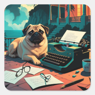 Mops-Herrchen im Vintage-Look  Quadratischer Aufkleber