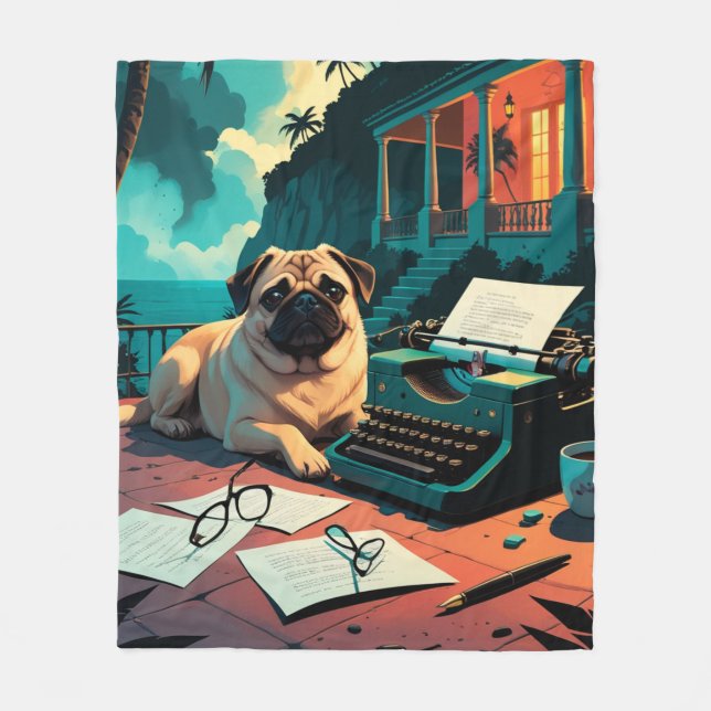 Mops-Herrchen vintage  Fleecedecke (Vorderseite)