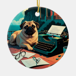 Mops-Herrchen vintage Keramik Ornament