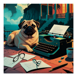 Mops-Herrchen vintage Poster