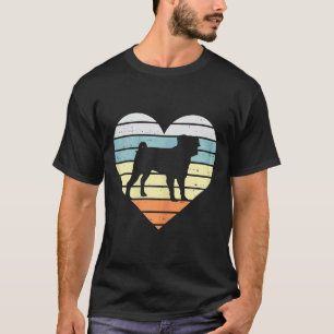 Mops-Herz-Sonnenuntergang-Retro-Tier-Haustier-Hund T-Shirt