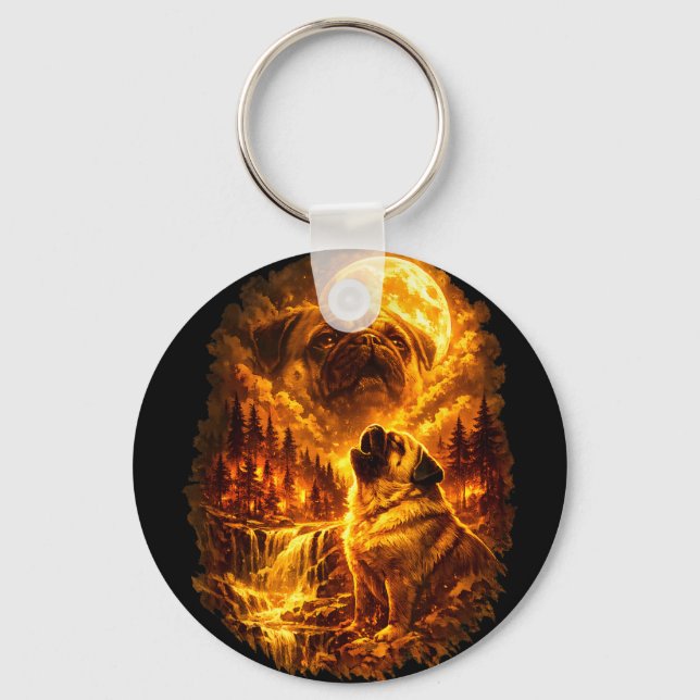 Mops heult zum Mond dramatischer Vollmond  Schlüsselanhänger (Vorderseite)
