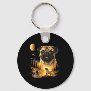 Mops heult zum Mond Vintage 90er lustiger Hund Schlüsselanhänger