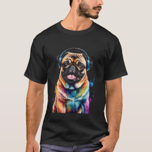 Mops-Hörner Hund Bunte Lustige Tierkunst Druck T-Shirt