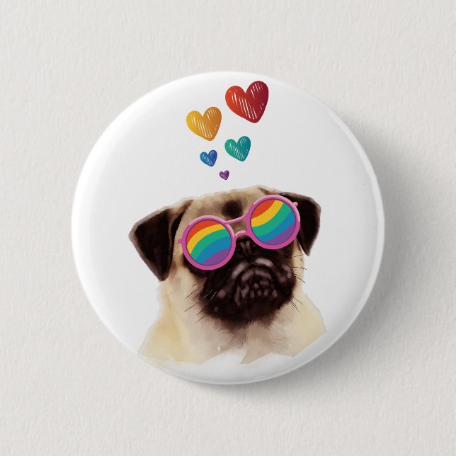 Mops Hund am Herztag Valentinstag Button (Vorderseite)