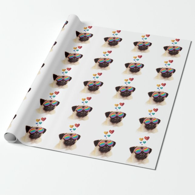 Mops Hund am Herztag Valentinstag Geschenkpapier (Ungerollt)