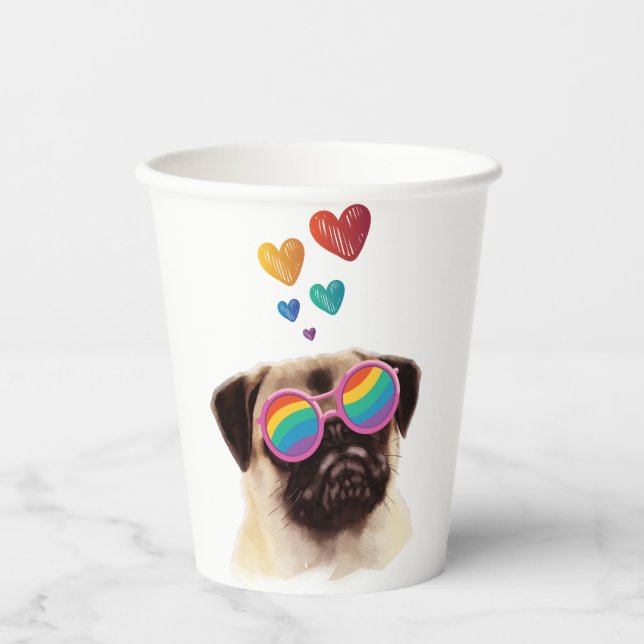 Mops Hund am Herztag Valentinstag Pappbecher (Vorderseite)