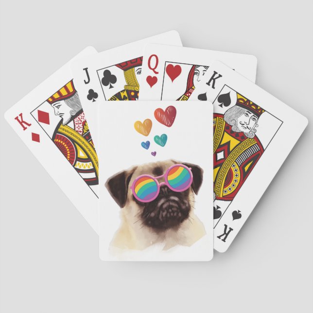 Mops Hund am Herztag Valentinstag Spielkarten (Rückseite)