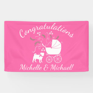 Mops Hund Baby Dusche Boy Blue mit Bow Banner