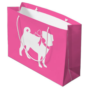 Mops Hund Baby Dusche Boy Blue mit Bow Große Geschenktüte