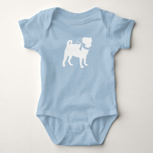 Mops-Hund-Baby-Party Junge Blau mit Schleife Baby Strampler