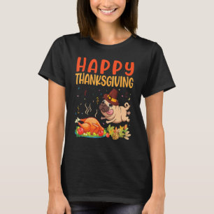 Mops-Hund betrachtet Truthahn-Fleisch-Gericht Froh T-Shirt