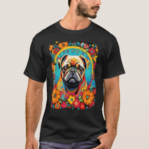 Mops Hund Blumen Liebe Frieden T-Shirt