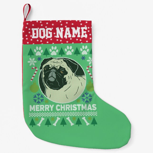 Mops Hund Brechen Ugly Weihnachtssüßer Kleiner Weihnachtsstrumpf (Vorderseite)