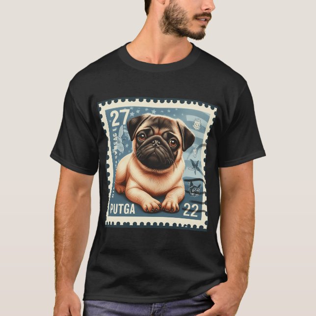 Mops-Hund-Briefmarke T-Shirt (Vorderseite)