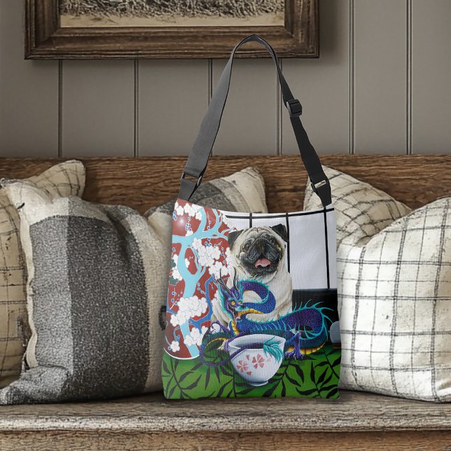 Mops Hund Chinesischer Drache Tragetaschen Mit Langen Trägern (Von Creator hochgeladen)