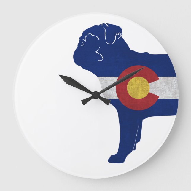 Mops Hund Colorado Flag Silhouette Große Wanduhr (Vorderseite)
