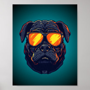 Mops-Hund-Cyberpunk-Mecha-Neon-Sonnenbrille-Poster Poster