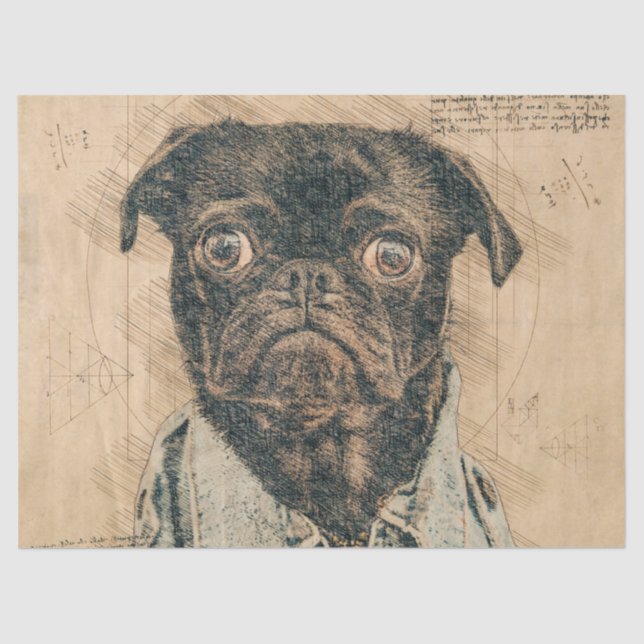 Mops Hund Decoupage Seidenpapier (Vorderseite)