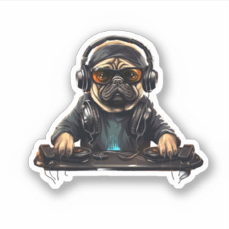 Mops hund dj, Music Lover, Dog lover, Mops Liebhab Aufkleber