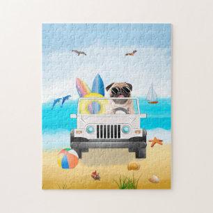 Mops Hund fahren am Strand Puzzle