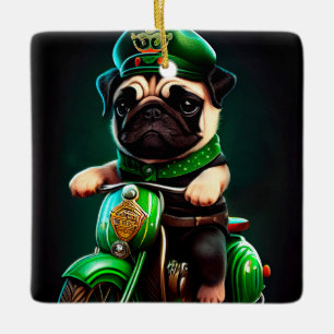 Mops Hund Fahrrad St. Patrick's Day Keramikornament