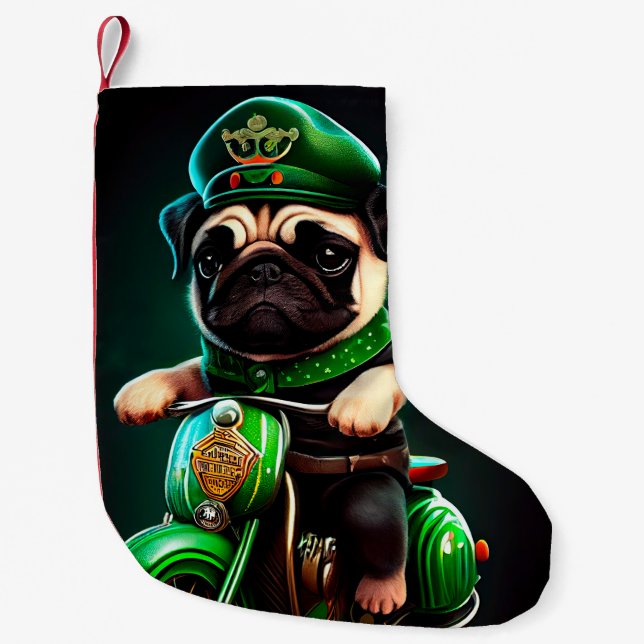 Mops Hund Fahrrad St. Patrick's Day Kleiner Weihnachtsstrumpf (Vorderseite)
