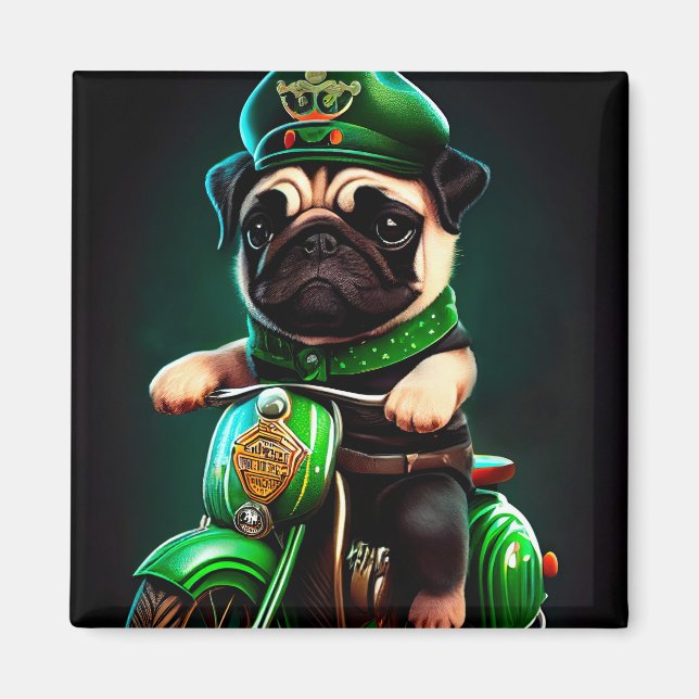 Mops Hund Fahrrad St. Patrick's Day Magnet (Vorne)