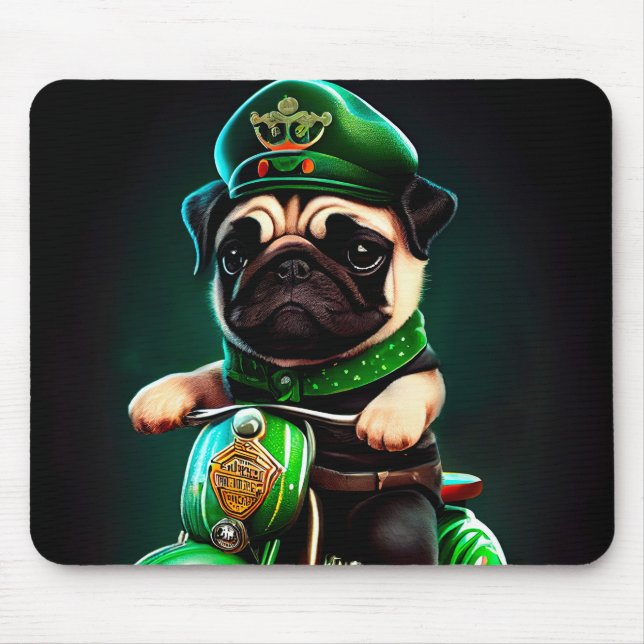 Mops Hund Fahrrad St. Patrick's Day Mousepad (Vorne)