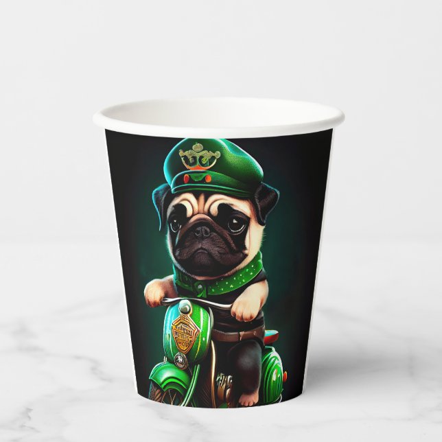 Mops Hund Fahrrad St. Patrick's Day Pappbecher (Vorderseite)