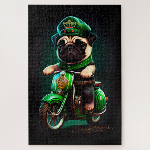 Mops Hund Fahrrad St. Patrick's Day Puzzle