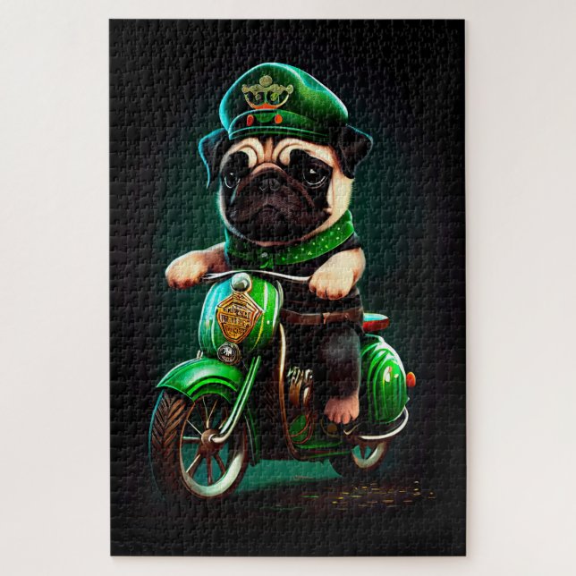 Mops Hund Fahrrad St. Patrick's Day Puzzle (Vertikal)