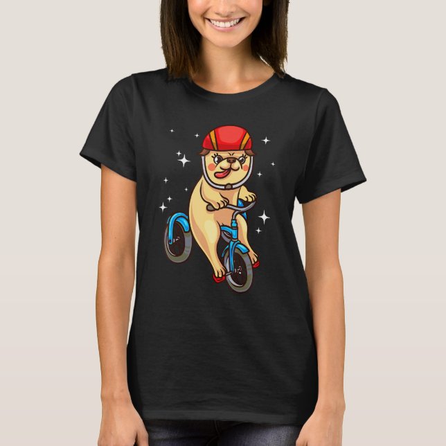 Mops-Hund fährt Fahrrad T-Shirt (Vorderseite)