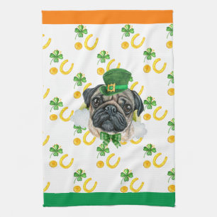Mops-Hund Feiertags Heim Dekoration St. Patrick's Geschirrtuch