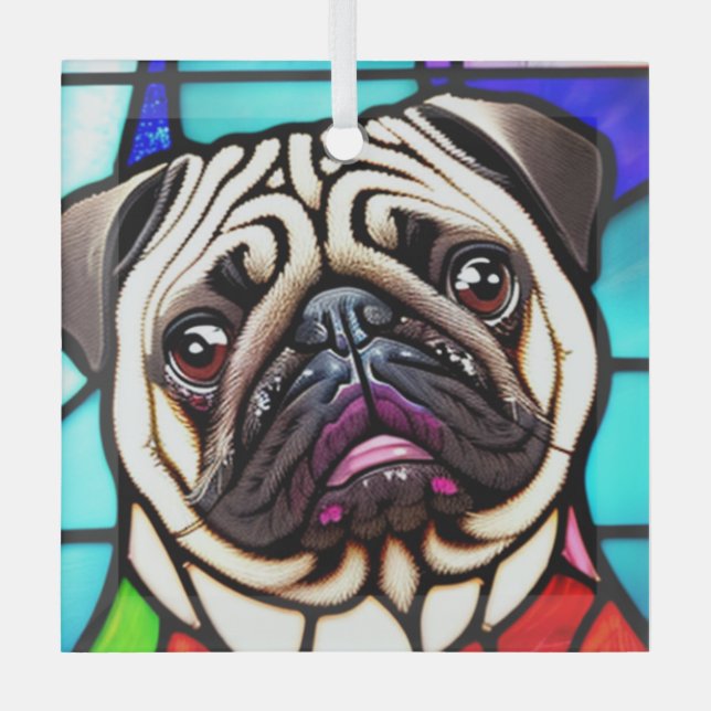 Mops Hund "Festglas" Ornament Aus Glas (Vorderseite)