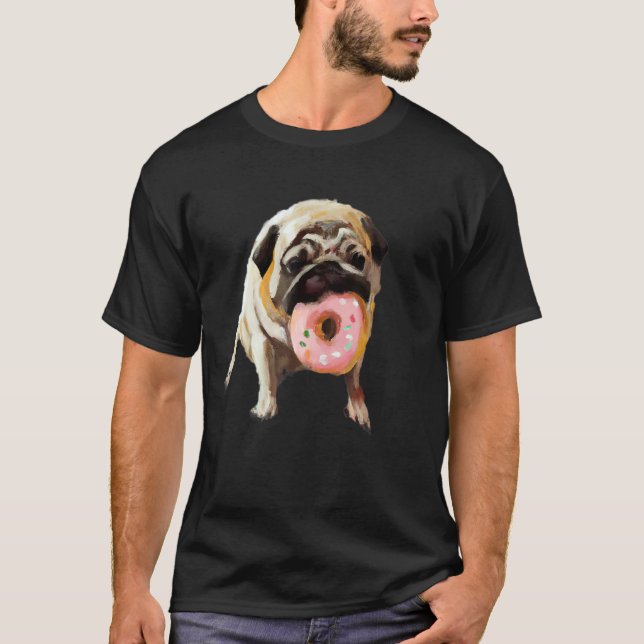 Mops Hund frisst Donut 1 T-Shirt (Vorderseite)