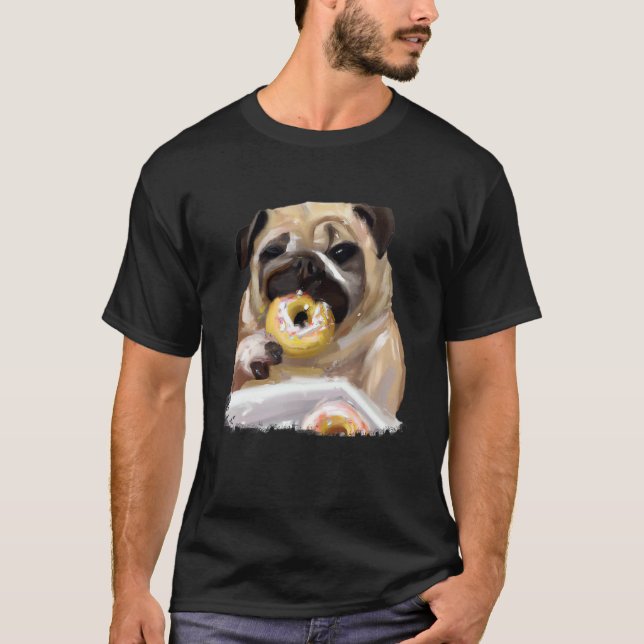 Mops Hund frisst Donut 3 T-Shirt (Vorderseite)