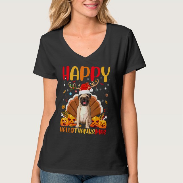 Mops Hund  Glücklicher Mops Hellothanksmas T-Shirt (Vorderseite)