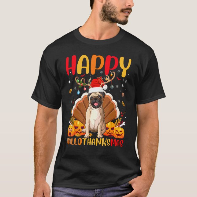 Mops Hund  Glücklicher Mops Hellothanksmas T-Shirt (Vorderseite)